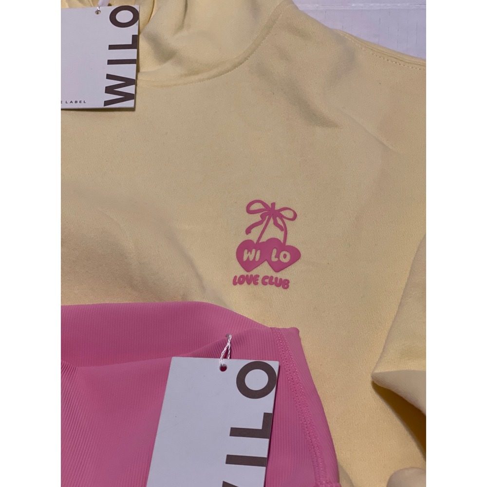 Wilo The‎ Label Womens Yellow Hoodie Pink Ribbed Leggings Socks Set XS New - Picture 2 of 12